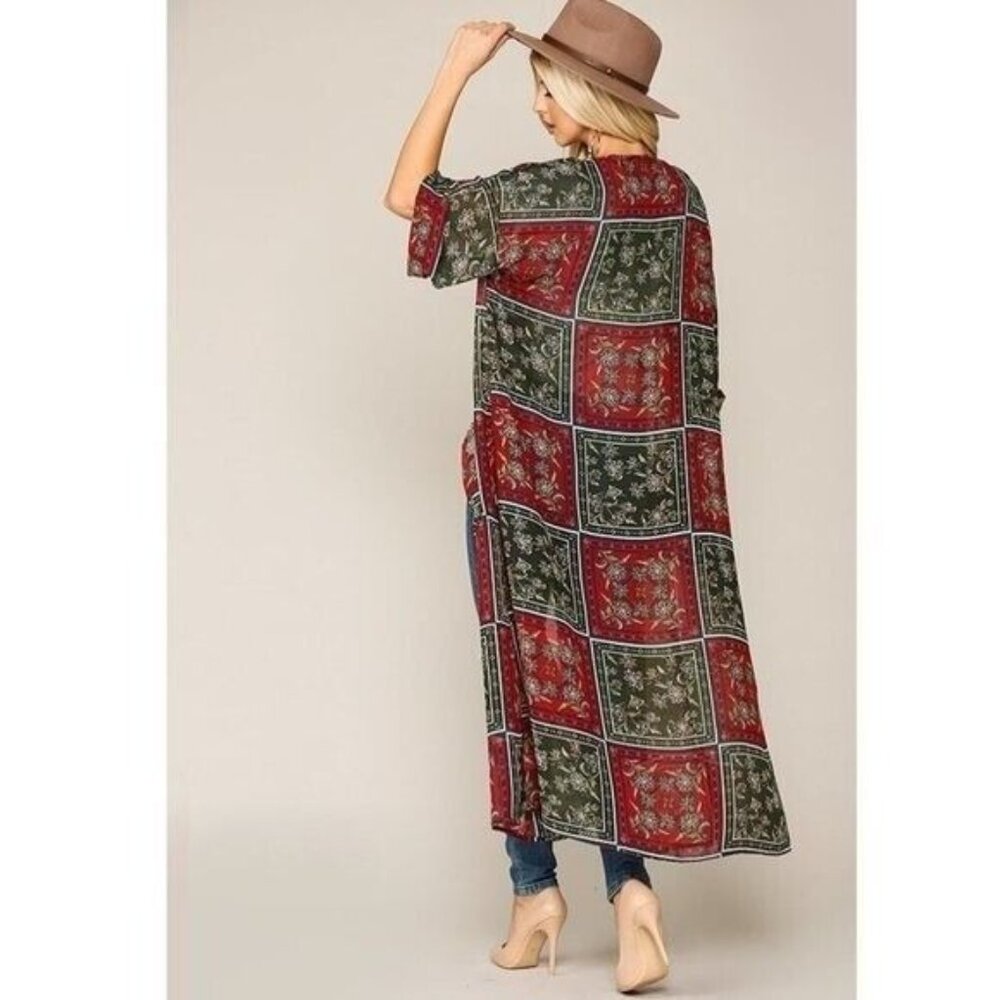 Long‎ Cardigan with Pockets Scarf Printed Draped Boho Festival Kimono NEW